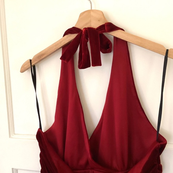 AB Studio Red Velvet Halter Dress Size XL Rushed Party Formal Valentines Day - Picture 7 of 12